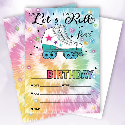 20 Sets Skating Birthday Party Invitations With Envelopes,Roller Skate Double-sided Printed Birthday Party Invite Cards Invitations for Teen Boys Girls Kids,Let's Roll Birthday Party Decorations