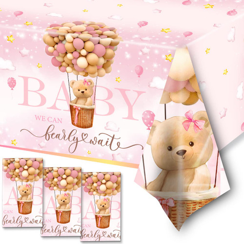 HAKOTI We Can Bearly Wait Baby Shower Decorations,3pcs Bear Baby Shower Tablecloth,Pink Plastic Waterproof Bear Baby Girl Table Covers for Girl Gender Reveal Party Dinner Decoration HAKOTI We Can Bearly Wait Baby Shower Decorations,3pcs Bear Baby Shower Tablecloth,Pink Plastic Waterproof Bear Baby Girl Table Covers for Girl Gender Reveal Party Dinner Decoration