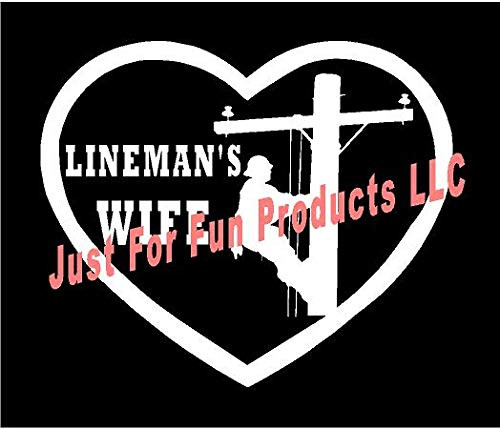 Just For Fun 6 x 5 Lineman Wife in Heart Vinyl Die Cut Decal Bumper Sticker, Windows, Cars, Trucks, laptops, etc