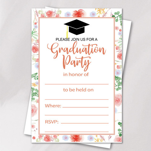 VNWEK Graduation Invitations 2023 With Envelopes,Floral Graduation Double-sided Printed Grad Party Invitation Invite Cards for College High School,Graduation Ceremony Invites(20 Sets)