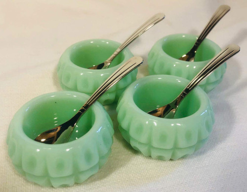 Salt Cellar Dip w/Spoon - Thumbprint Pattern - American Made (Set of 4)