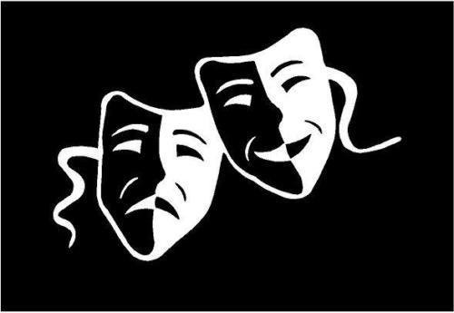 Just For Fun White - 6" Theatre Mask Vinyl Die Cut Decal Bumper Sticker, Windows, Cars, Trucks, laptops, etc