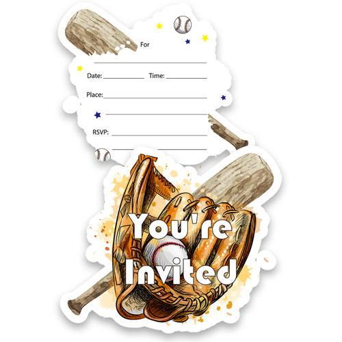 Baseball First Boy Birthday Party Baseball Glove Shaped Invite Fill In Invitations Baby Shower or Birthday Party Invite Cards with Envelopes (Set of 20)