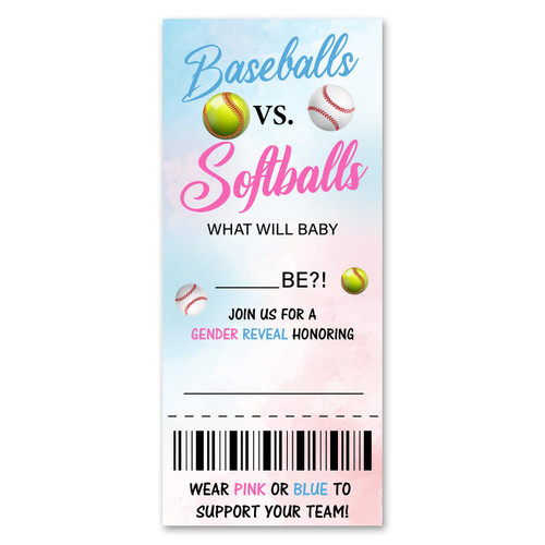 VAHATAN Baseball Gender Reveal Party Invitations 20 Pack Baseballs vs Softballs Gender Reveal Ticket Invitations with Envelopes Invites Cards for Party
