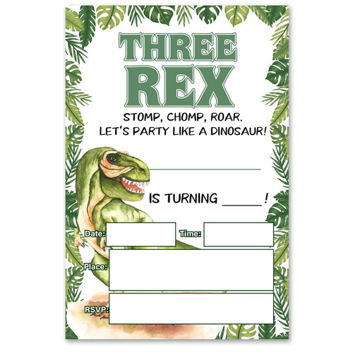 VAHATAN Dinosaur 3rd Birthday Party Invitations Boys Dino 3 Year Old Birthday Invitations 20 Packs Fill-in Three Rex Invites Cards with Envelopes