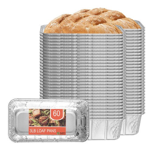 PARTY BARGAINS 3 Lb Aluminum Loaf Pan - [60 Pack] Heavy Duty Disposable Bread Pans - Perfect for Baking Homemade Cakes, Lasagna, Meatloaf & Food Serving