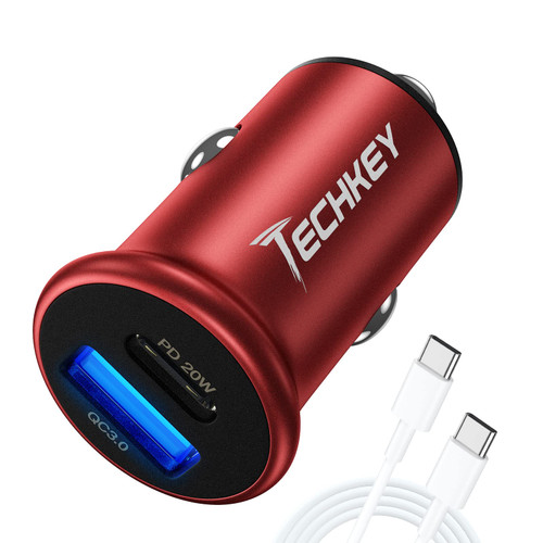 USB C Car Charger, Techkey 38W Dual Port Fast USB Car Charger Compact Power Adapter with Power Delivery & Quick Charge 3.0 Compatible with iPhone/iPad/MacBook/Samsung etc. (Mars Red) USB C Car Charger, Techkey 38W Dual Port Fast USB Car Charger Compact Power Adapter with Power Delivery & Quick Charge 3.0 Compatible with iPhone/iPad/MacBook/Samsung etc. (Mars Red)