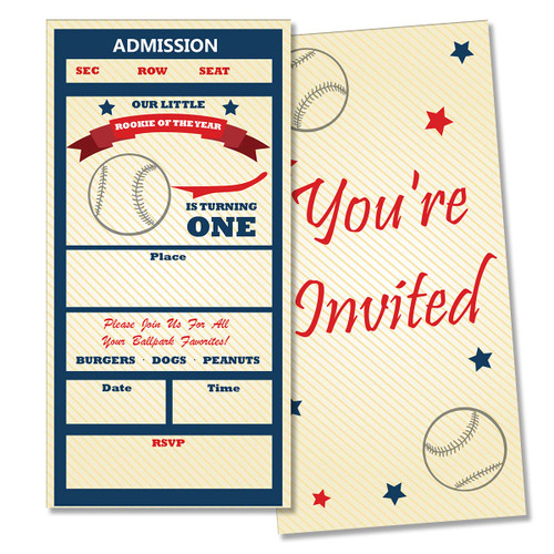 GUDIAO 20 Pack Baseball 1st Birthday Ticket Invitations with Envelopes Baseball Ticket Style Invites Cards for Boys First Birthday