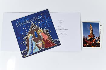 Handcrafted Holy Family Nativity Scene Christmas Card Plus Lourdes Prayer Card.
