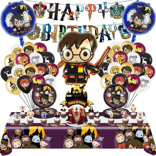 62 Pcs Harry Birthday Party Supplies - Theme Birthday Decorations Include Banner Latex Balloons, Foil Balloons, Cupcake Toppers, Cake Topper, Tablecloth, Plates, Ribbons 62 Pcs Harry Birthday Party Supplies - Theme Birthday Decorations Include Banner Latex Balloons, Foil Balloons, Cupcake Toppers, Cake Topper, Tablecloth, Plates, Ribbons