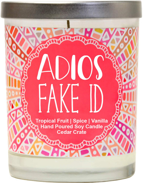 Adios Fake ID Scented Candle - 21st Birthday Gifts for Women, Finally Legal, R.I.P Fake ID, 21st Birthday Candles Gift idea for Women, Happy 21st Birthday for Women, Funny Birthday Gift Ideas