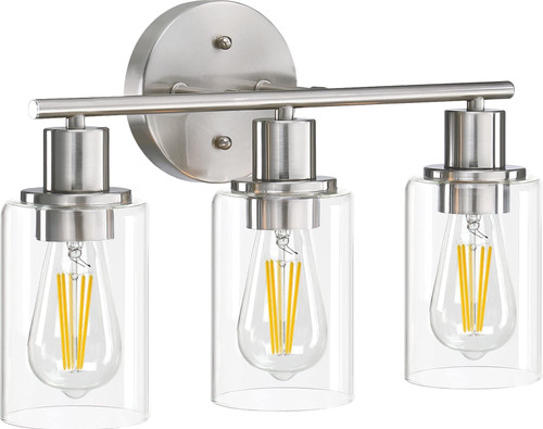 Pia Ricco Bathroom Vanity Light Fixtures, 3-Light Bathroom Wall Lights with Clear Glass Shades,Modern Wall Sconce Over Mirror, Bath Wall Sconces for Mirror Living Room Bedroom Hallway Pia Ricco Bathroom Vanity Light Fixtures, 3-Light Bathroom Wall Lights with Clear Glass Shades,Modern Wall Sconce Over Mirror, Bath Wall Sconces for Mirror Living Room Bedroom Hallway