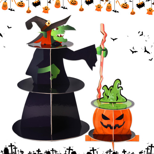 Halloween Cupcake Stand, 3 Tier Witch Cupcake Tower Pumpkin Cupcake Stand Halloween Cardboard Cupcake Holder for Halloween Trick or Treat Birthday Baby Shower Party Favors Decoration