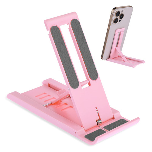 cobee Foldable Mini Cell Phone Stand, 6 Speed Angle Adjustable Cell Phone Holder Portable Tablet Stand Holder Desktop Mobile Stand Cellphone Cradle Dock Compatible with Mobile Phone Tablets(Pink)