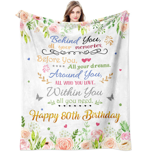 80th Birthday Gifts for Women, 80th Birthday Decorations for Women, 80 Year Old Birthday Gifts for Women, Best Gifts for 80 Year Old Woman, Birthday Gift for 80 Year Old Woman Throw Blankets 60"x 50"