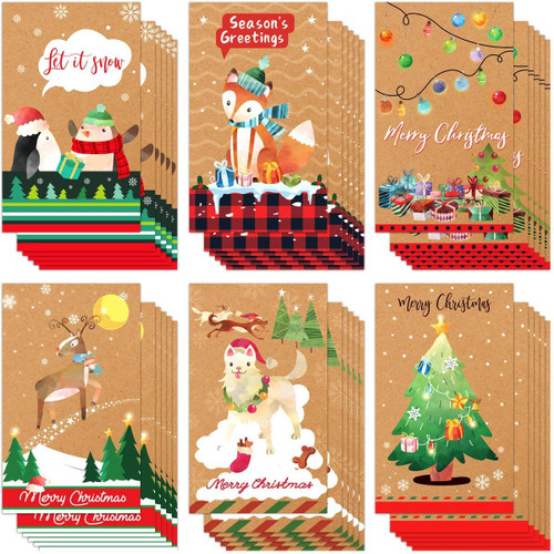 FANCY LAND Christmas Card Holder 36Pack Kraft Christmas Greeting Cards with Envelopes Gift Money Holder Cards Blank Note Cards Office School Home