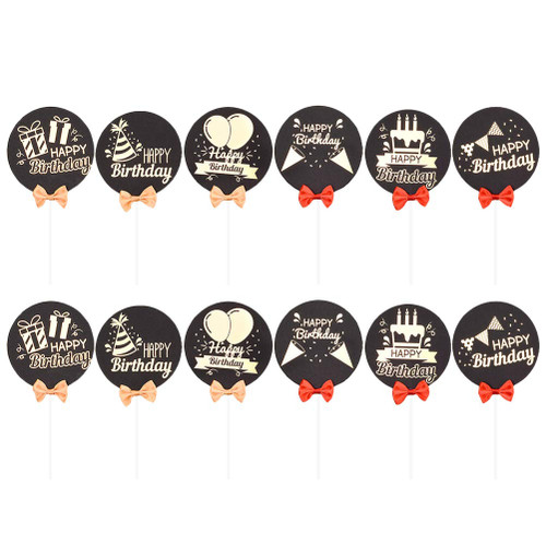 PartyKindom Letters Gilding Birthday Cake Toppers Bowknot Cake Insert Cards (Black) Party Decorations for Birthday
