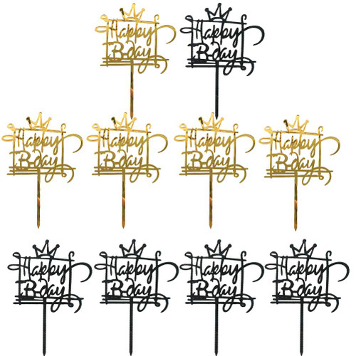 PartyKindom Beautiful Novel Cake Toppers Happy Birthday Cake Ornaments (Golden Black) Party for Birthday