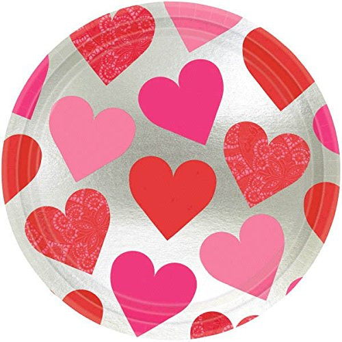 Amscan 559619 Key to Your Heart Metallic Plates, One Size, Multicolor