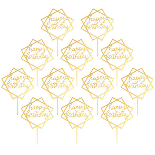 PartyKindom Acrylic Cake Picks Delicate Dessert Toppers Sweet Cake Toppers (Golden) Party for Birthday