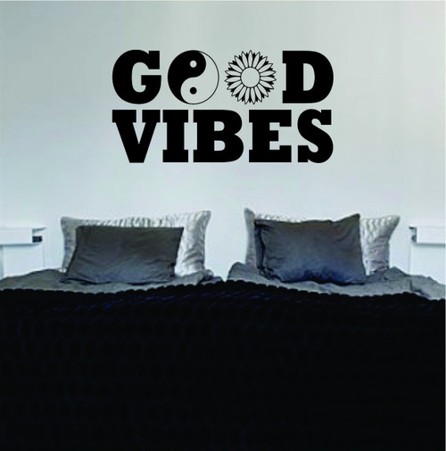 Good Vibes Yin Yang Flower Quote Decal Sticker Wall Vinyl Art Words Decor