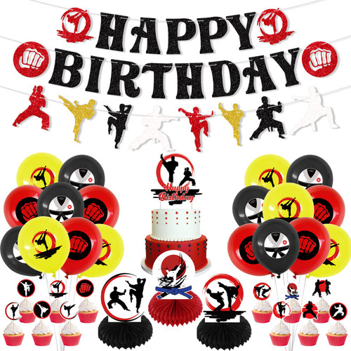 KEFAN Karate Birthday Party Decorations, Shiny Karate Taekwondo Birthday Banners, Cake Toppers, Table Centerpieces, Balloons, Karate Sports Party Supplies for Boy Girl Birthday Party KEFAN Karate Birthday Party Decorations, Shiny Karate Taekwondo Birthday Banners, Cake Toppers, Table Centerpieces, Balloons, Karate Sports Party Supplies for Boy Girl Birthday Party