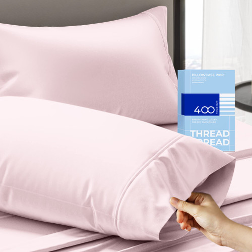 THREAD SPREAD Glee Queen/Standard Size Pillow Cases 2 Pc, Soft Smooth Cotton Pillowcases, 400 Thread Count Sateen Weave, Blush Pillow Covers - Perfect for Home, Hotels Hospital Use