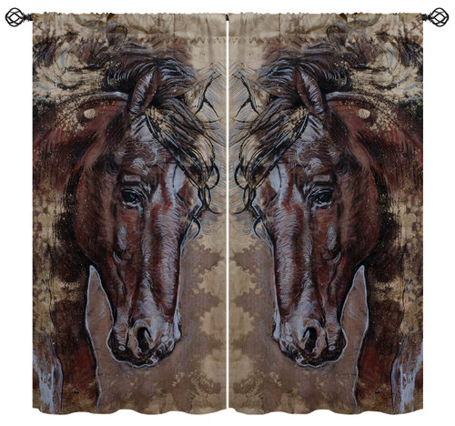 Horse Head Blackout Curtains for Girls Boy Home Decor, Stallion Animal Brown Horses Portrait Rod Pocket Thermal Insulated Drapes Darkening Window Curtain for Bedroom Living Room, 42 x 63 Inch