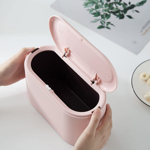 Mini Desktop Trash Can,Mini Desk Trash Can with Lid,Tiny Desktop Trash Can,Countertop Mini Garbage Can,Mini Trash Can for Desk,Pressing Cover Design,Tiny Waste Basket for Office Bedroom Desk(Pink)