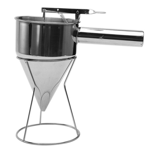 Stainless Steel Pancake Batter Dispenser, Batter Dispenser with Squeeze Handle, Cake Batter Dispenser, Funnel Dispenser with Stand for Cupcakes, Waffles or any Baked Goods (silvery)