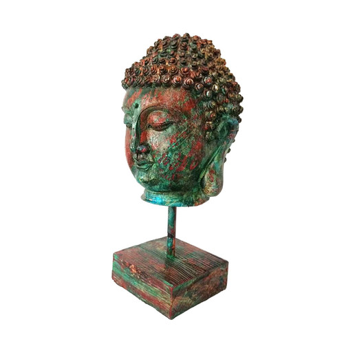 Gazechimp Thai Buddha Head Statue Buddhist Statue Resin Crafts Collectible Meditation Buddha Figurine Buddha Sculpture for Desktop Home Indoor Outdoor, Thick Oil Painting