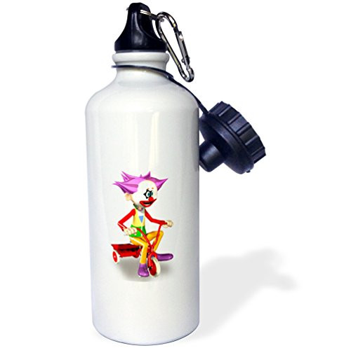 3dRose wb_56068_1"Clown on tricycle" Sports Water Bottle, 21 oz, White