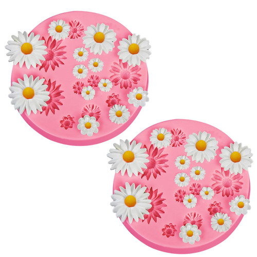 2PCS Flower Silicone Fondant Mold, Flower Chocolate Candy Mold for Chocolate Candy Baking Cakes Decorating Polymer Clay (Color-A)
