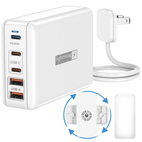 Lightning Ofertas Charging Station 100W, USB Charging Hub 5 Ports with 3 Type C Ports and 2 USB Ports, GaN Wall Charger Block Multiport, C Charger Fast Charging for iPhone/Ipad/MacBook, Wall Mount