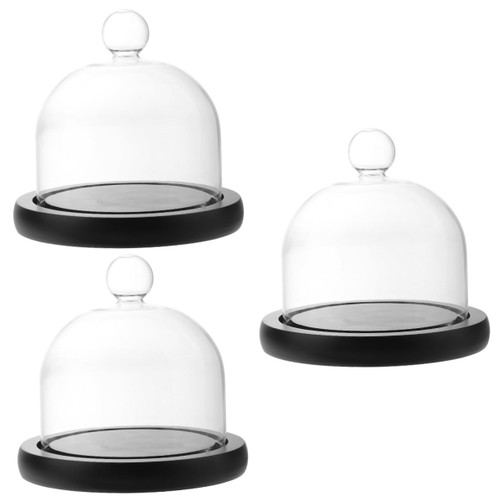 BESTOYARD 3pcs Preserved Flower Dust Cover Mini Foods Dome Cake Pan Food Glass Display Cover Bell Dome Cloche Cake Display Dome Eternal Flower Cover Glass Preserved Flower Cover Tray