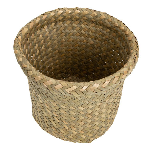 Holibanna Wicker Storage Baskets Seagrass Storage Baskets Woven Storage Baskets Wicker Wastebasket Woven Trash Can Woven Garbage Bin Khaki Waste Basket Woven Wastebaskets Wicker Woven Basket