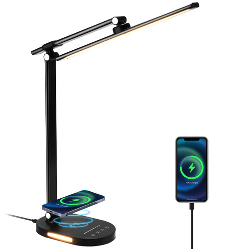 Lightess LED Desk Lamp with Wireless Charger, USB Charging Port, Touch Control, 5 Color Modes, 5 Brightness Level, Eye-Caring Desk Lamp for Study Reading, 1H Timer, Home Office Foldable Table Lamp Lightess LED Desk Lamp with Wireless Charger, USB Charging Port, Touch Control, 5 Color Modes, 5 Brightness Level, Eye-Caring Desk Lamp for Study Reading, 1H Timer, Home Office Foldable Table Lamp