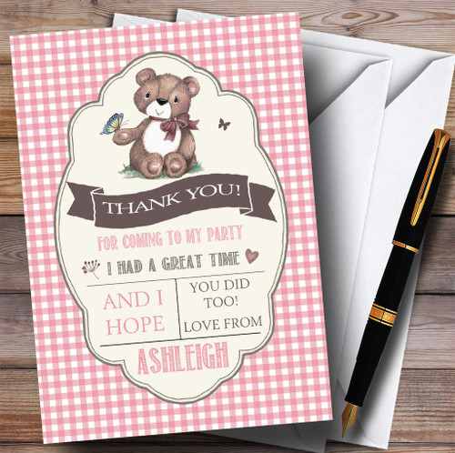 Pink Girls Teddy Bear Picnic Party Thank You Cards