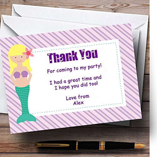 Purple Mermaid Personalized Birthday Party Thank You Cards