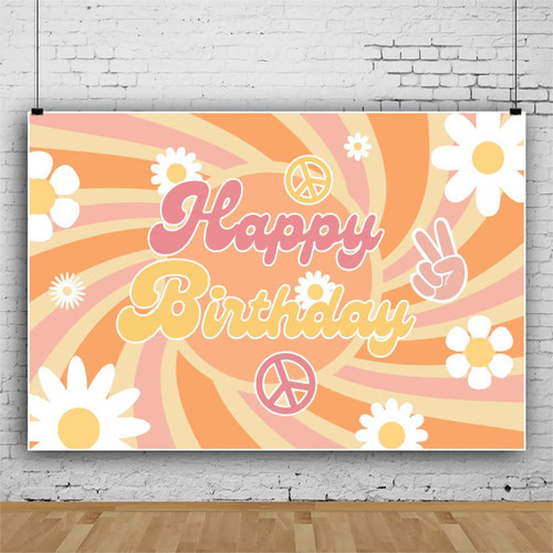 Hippie Groovy Birthday Backdrop Retro 70s Daisy Flower Theme Happy Birthday Party Decoration One Two Groovy Birthday Background Cake Table Banner 10x8ft