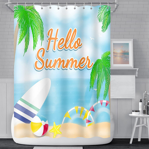 Umpoo Hello Summer Bathroom Shower Curtain Seaside Tropical Beach Theme Bath Curtain with Hooks Waterproof Polyester Fabric Shower Curtains for Kids Baby Bath Decorative, 60x72 Inch Umpoo Hello Summer Bathroom Shower Curtain Seaside Tropical Beach Theme Bath Curtain with Hooks Waterproof Polyester Fabric Shower Curtains for Kids Baby Bath Decorative, 60x72 Inch