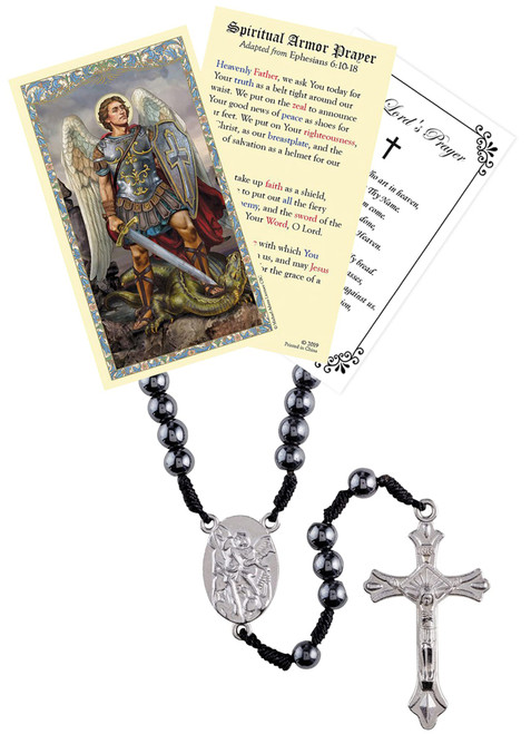 St Michael Prayer Card - with St Michael Rosary, Lord's Prayer Card | Laminated St Michael Archangel Card with St Michael Image and Gold Foil Design | Saint Michael Archangel Prayer Card Set | 3 Items