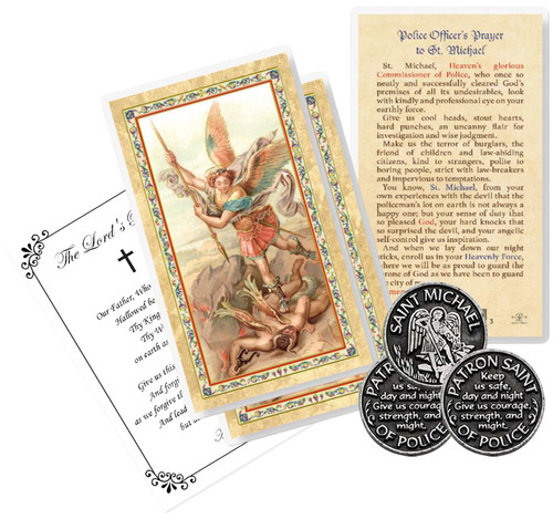 Laminated Saint Michael Prayer Card - St Michael Police Prayer Coin Tokens, The Lord's Prayer | Patron Saint of Law Enforcement Themed Set of Police Officers Prayer Cards and Coins | Total 7 Items Laminated Saint Michael Prayer Card - St Michael Police Prayer Coin Tokens, The Lord's Prayer | Patron Saint of Law Enforcement Themed Set of Police Officers Prayer Cards and Coins | Total 7 Items