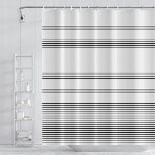Umpoo Black and White Bathroom Shower Curtain Abstract Stripes Geometric Lines Pattern Shower Curtain Polyester Waterproof Modern Minimalist Home Decor Bath Shower Curtain with Hooks, 72x96 Inch