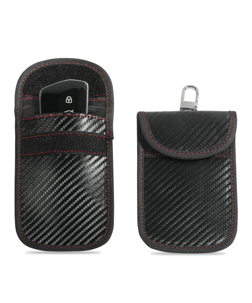 AOCISKA 2PCS Faraday Key Fob Protector,Premium Faraday Bags Car RFID Signal Blocking Key Fob Protector,Anti-Hacking RFID Key Faraday Cage,Carbon Fiber Material Anti-Theft Faraday Pouch
