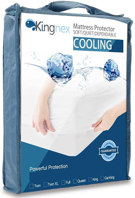 Kingnex Cooling Mattress Protector Twin Size - Cool Touch Nylon - 100% Waterproof - Fitted Sheet Style Matressprotector Cover Kingnex Cooling Mattress Protector Twin Size - Cool Touch Nylon - 100% Waterproof - Fitted Sheet Style Matressprotector Cover