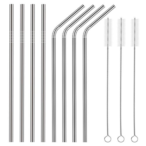 Ambox Set of 8 Stainless Steel Straws, FDA-Approved Extra Long 10.5'' Metal Drinking Straws for 30 oz and 20 oz Stainless Tumblers Ramblers Cold Beverage, Fit All Yeti Ozark Trail SIC & RTIC Tumblers