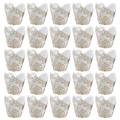 BESTOYARD Cupcake Liner 200Pcs Flower Cupcake Wrappers Paper Tulip Style Baking Cups Greaseproof Dessert Cup Liners Holders Muffin Cups for Wedding Birthday Shower White Cupcake Liners