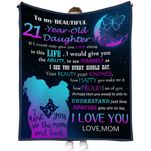Coolim 21st Birthday Gifts for Her, 21st Birthday Gifts,21 Year Old Birthday Gifts for Her,21st Birthday Decorations for Her, 21 Year Old Daughter Throw Blanket 60"X50", Daughter Gifts from Mom