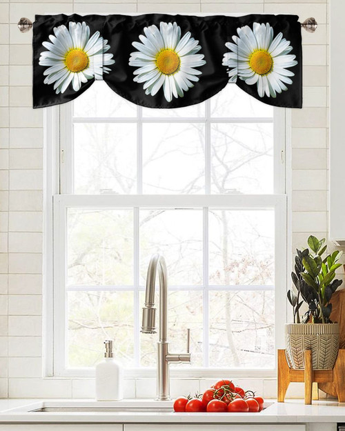 Tie Up Valance Curtain for Kitchen,White Yellow Daisy Flower on Black Back Rod Pocket Short Curtains Adjustable Tie-Up Shade Valances,Rustic Blossom Floral Window Treatment for Bathroom 42x18in Tie Up Valance Curtain for Kitchen,White Yellow Daisy Flower on Black Back Rod Pocket Short Curtains Adjustable Tie-Up Shade Valances,Rustic Blossom Floral Window Treatment for Bathroom 42x18in